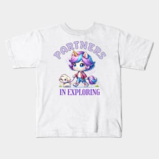 Unicorn and Puppy - Partners in Exploring 🦄 🐶 Kids T-Shirt